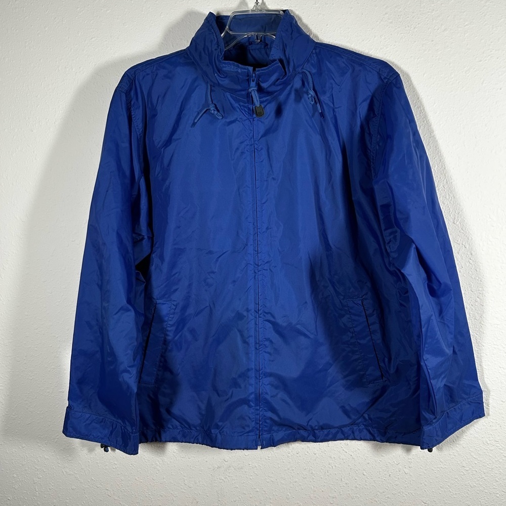 Lands’ End Hooded Rain Jacket Women's Size XL 18 - 20 Blue Windbreaker Full Zip